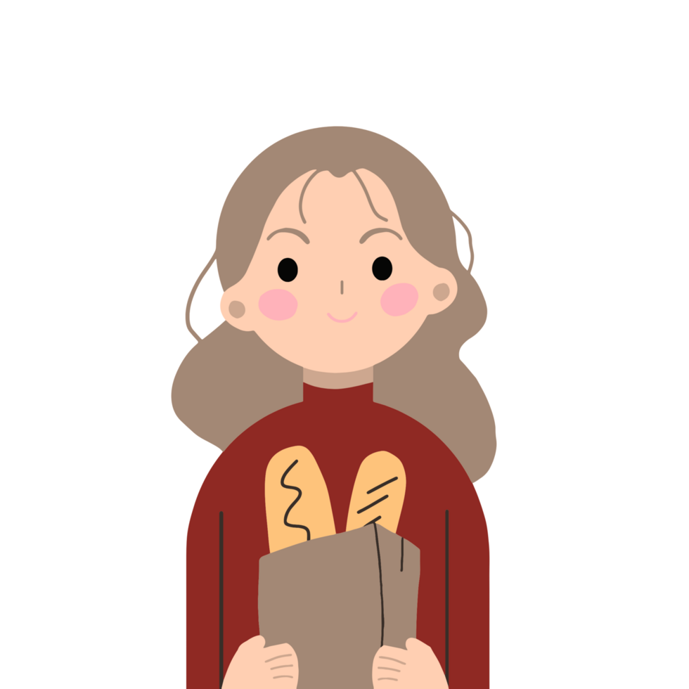 Girl with Bread and Red Turtleneck Sweater png