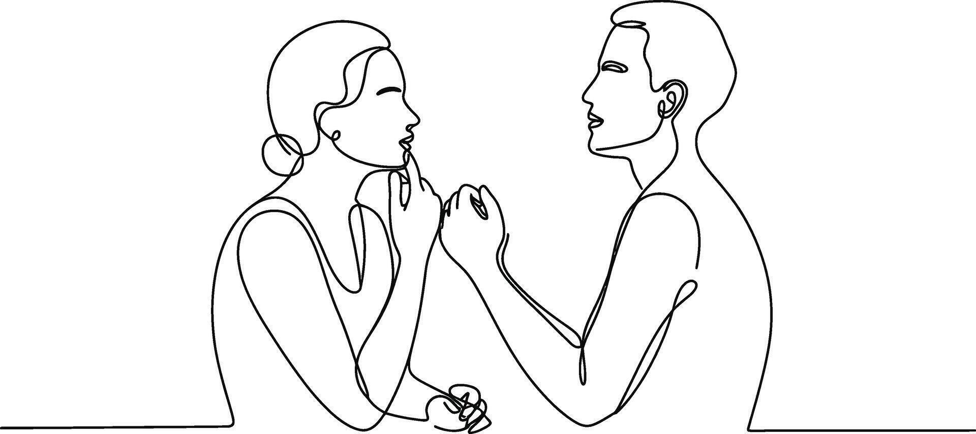 Continuous line drawing of a couple communicating with elegant simple style vector