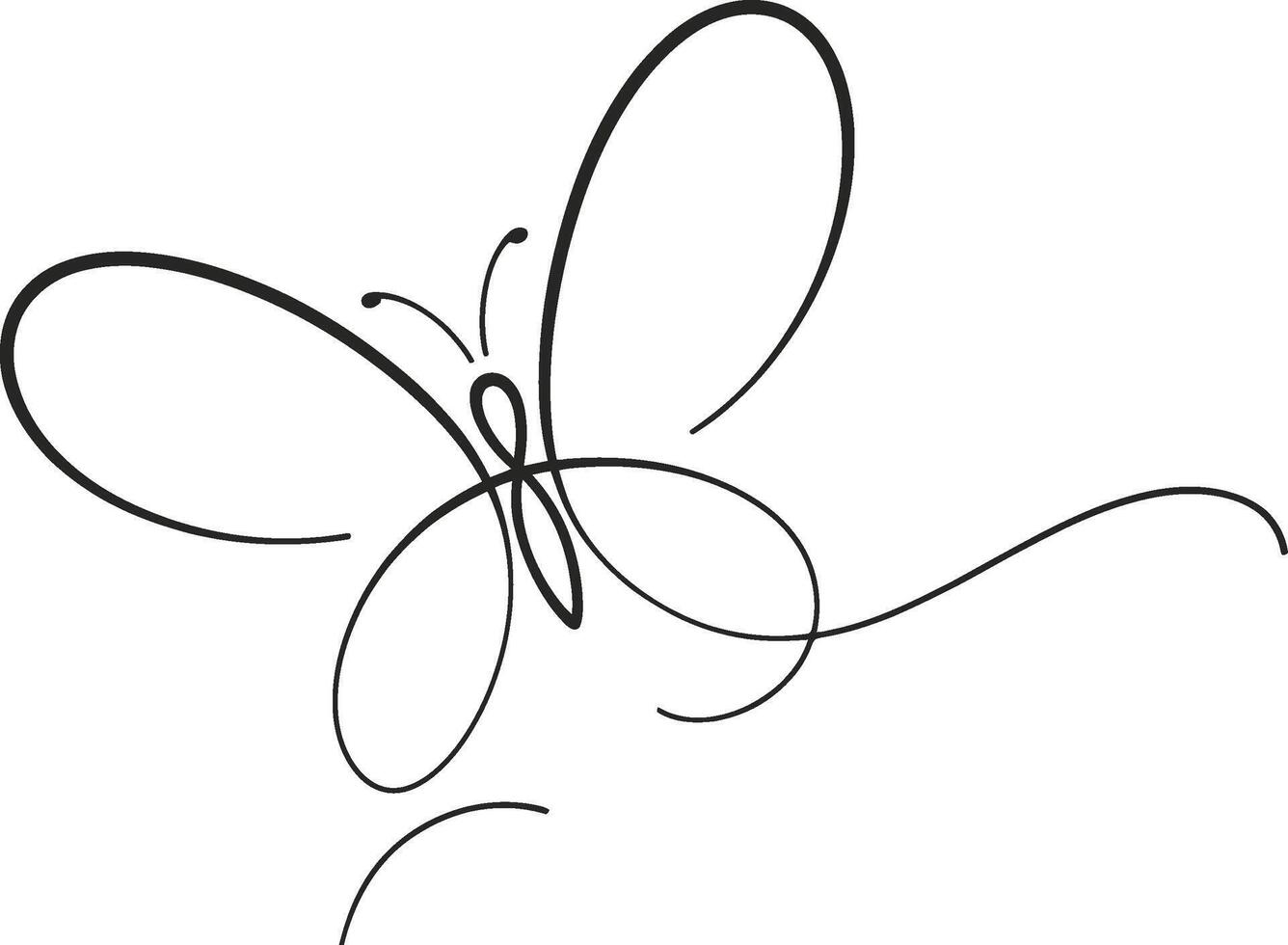 Elegant black line art illustration of a stylized butterfly with flowing and graceful wings. vector