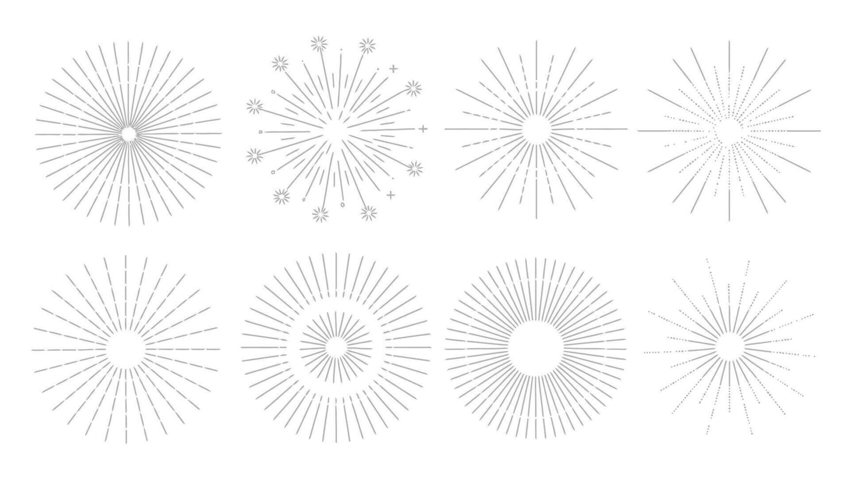 Collection of decorative sunburst designs in various styles perfect for vintage retro graphics vector