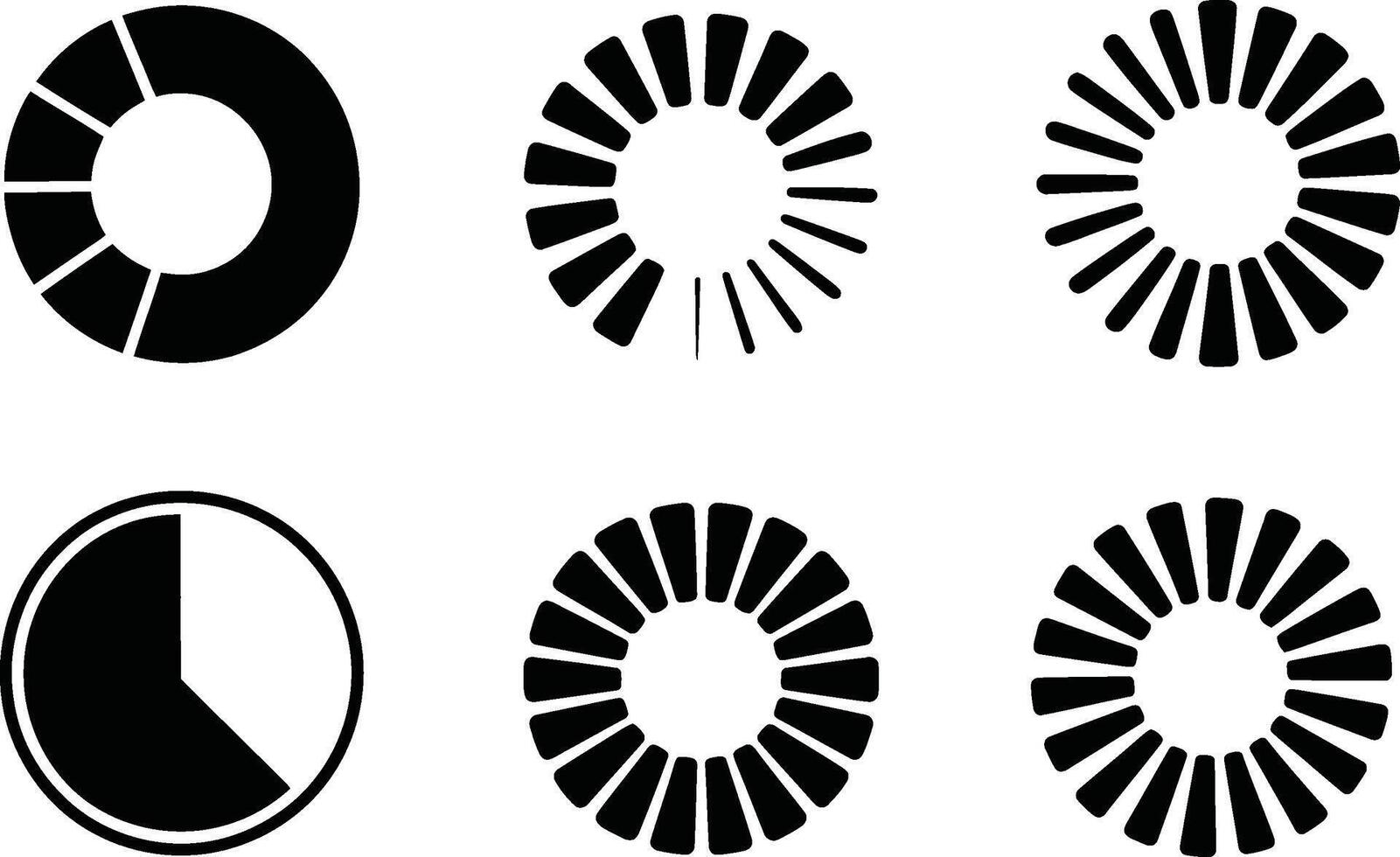 Black and white illustrations of progress bars and circular percentage charts vector