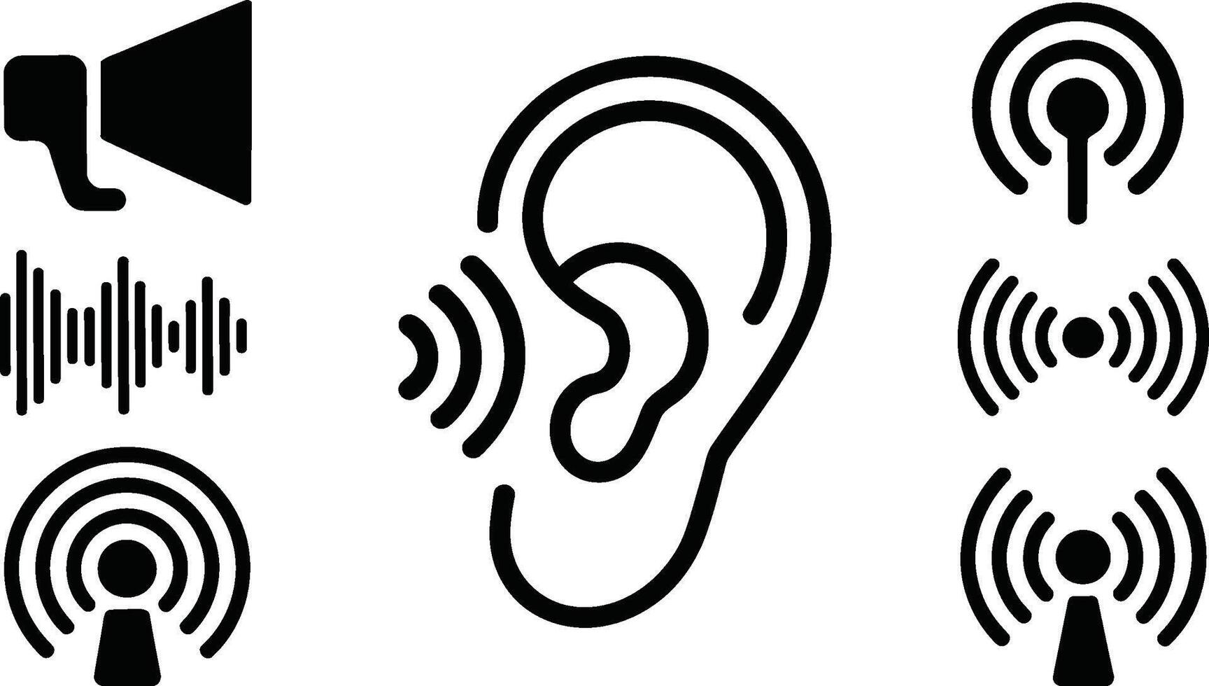 illustration depicting sound, wireless communication, and the process of hearing clearly vector