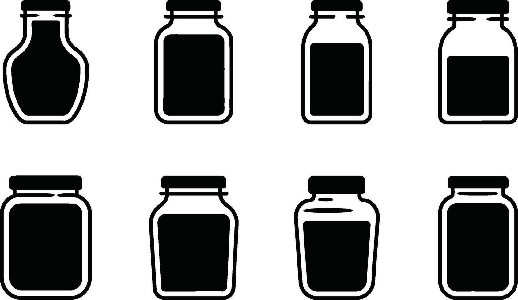 illustration of a collection of various vintage glass jar designs with a black and white aesthetic for multiple uses. vector