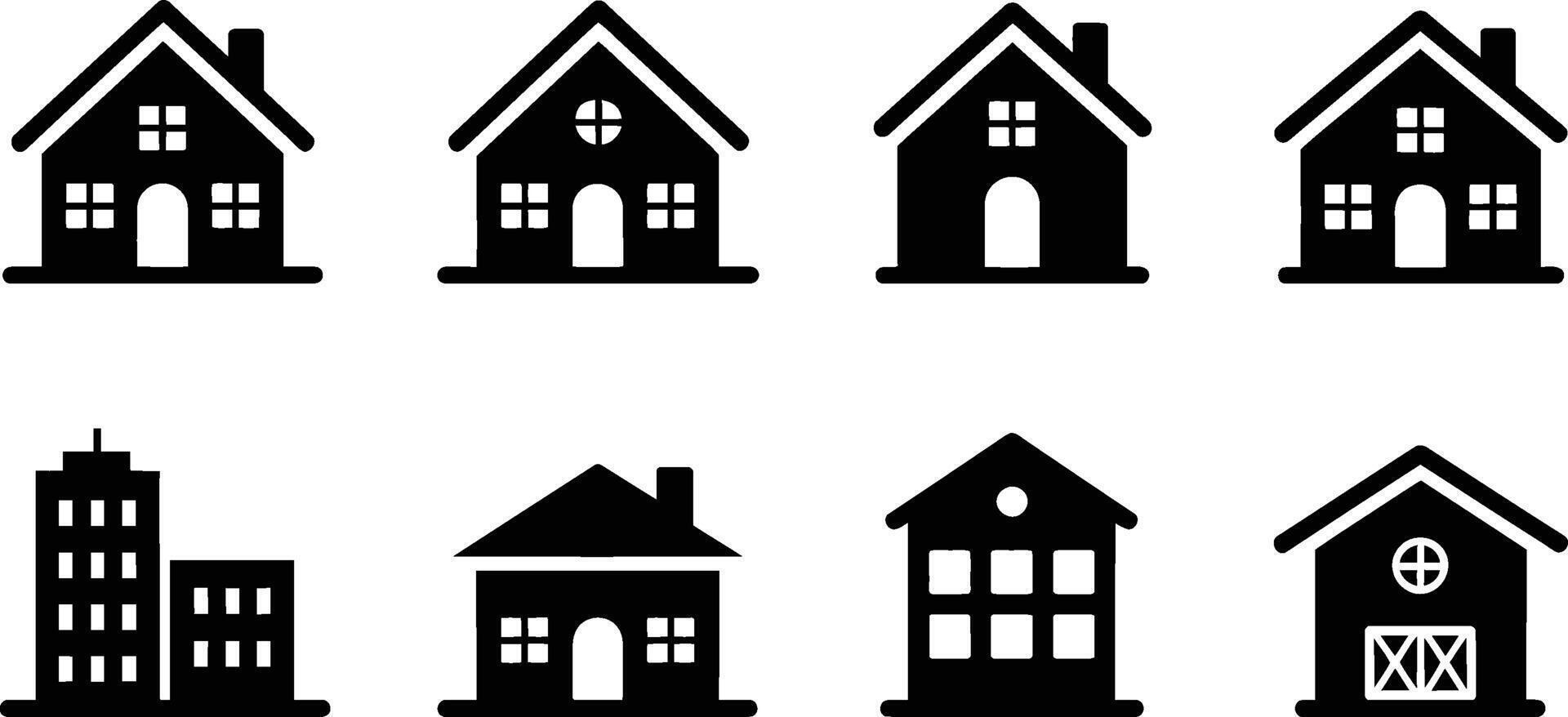Black and white house and building icons for real estate and residential design vector