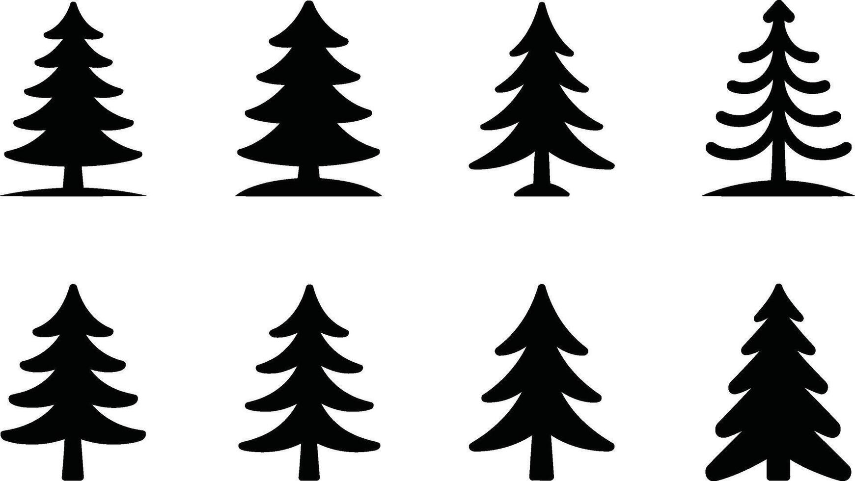 Simple black fir trees outlined against a white background representing nature and holiday season illustrations vector