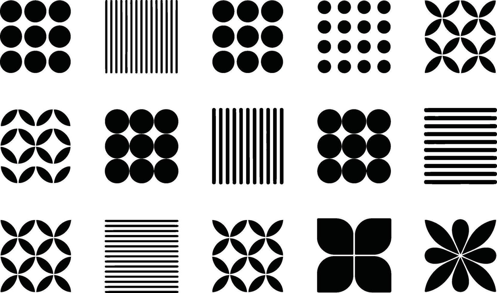 Collection of black and white minimalist graphic pattern designs for backgrounds and decorative elements vector