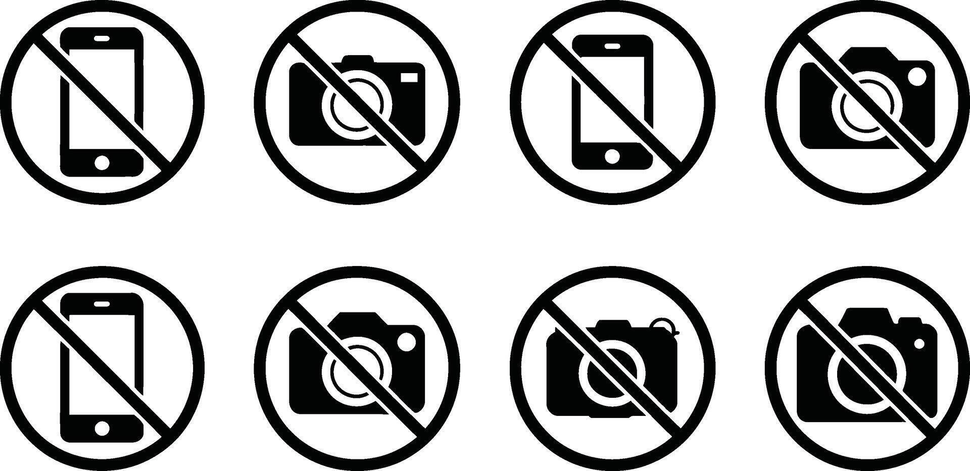 No camera or phone sign symbols representing prohibited photography and mobile device usage for restrictions vector