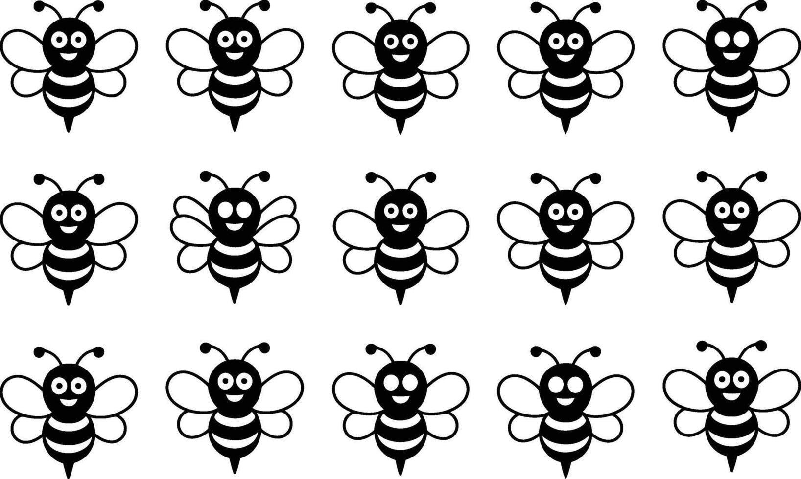 A collection of smiling bee cartoon characters repeated in a pattern for decorative and design purposes vector