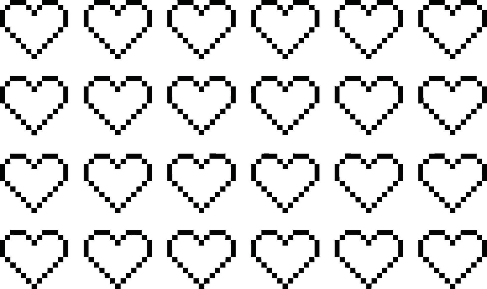 A repeating black and white pixelated heart pattern perfect for use in digital design or creating romantic themed projects vector