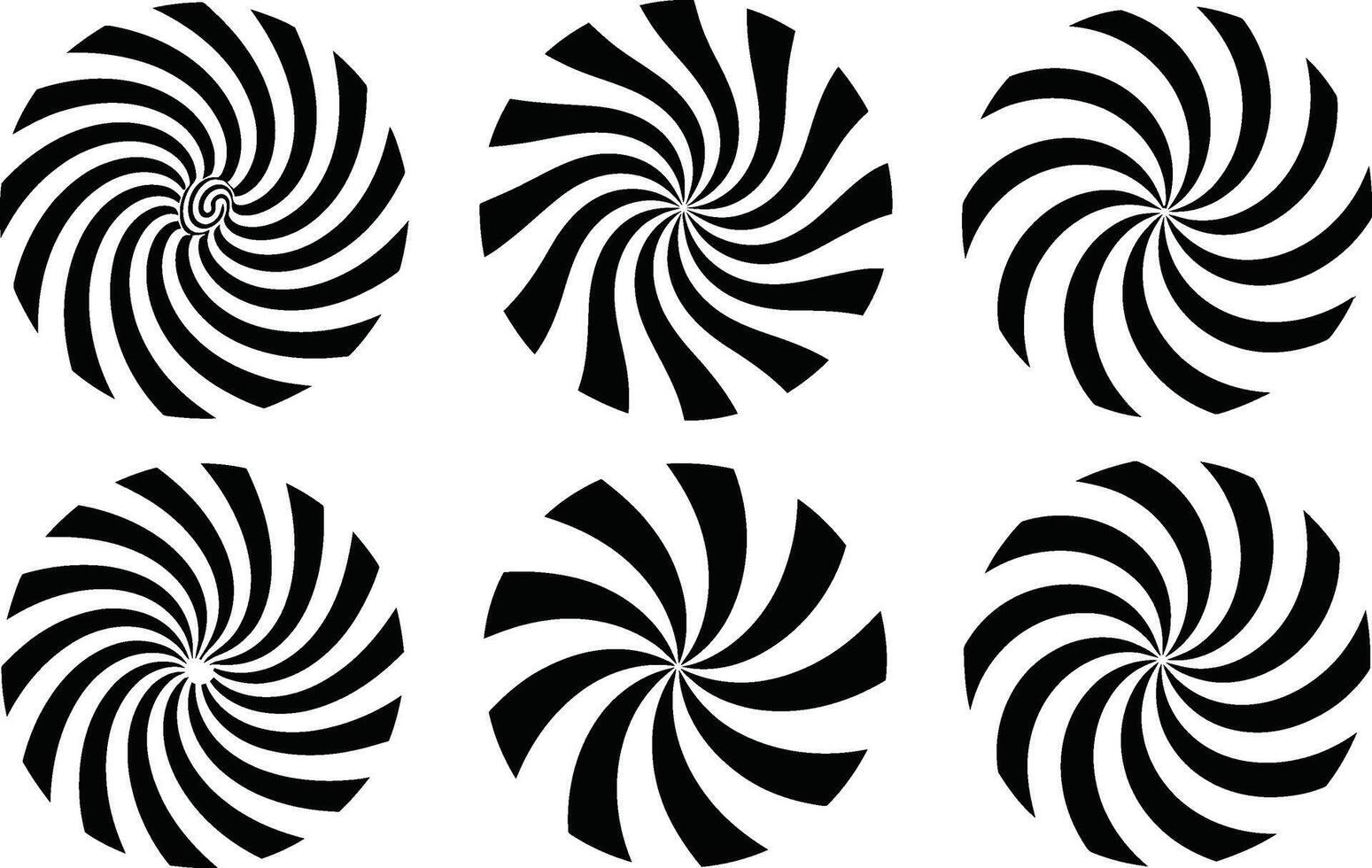 Collection of black and white swirls in a circular design providing a sense of movement and visual interest for designs. vector