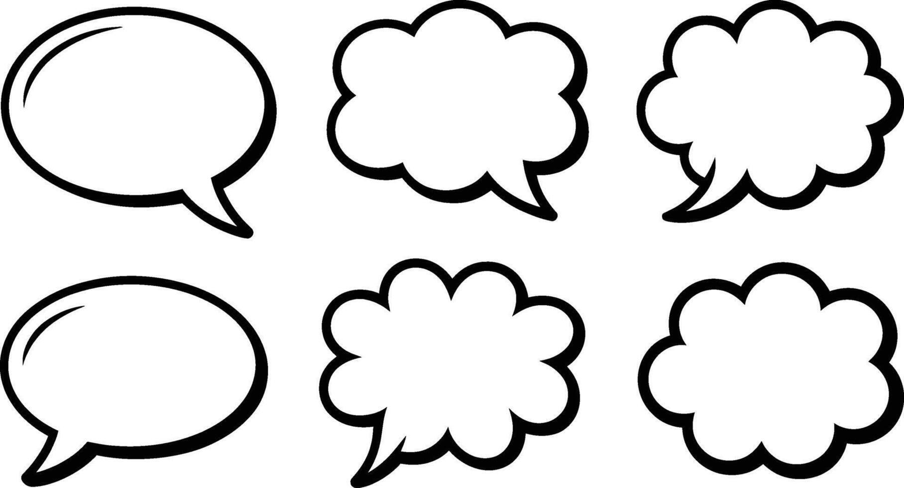 Collection of six black and white comic speech bubbles for various communication concepts vector