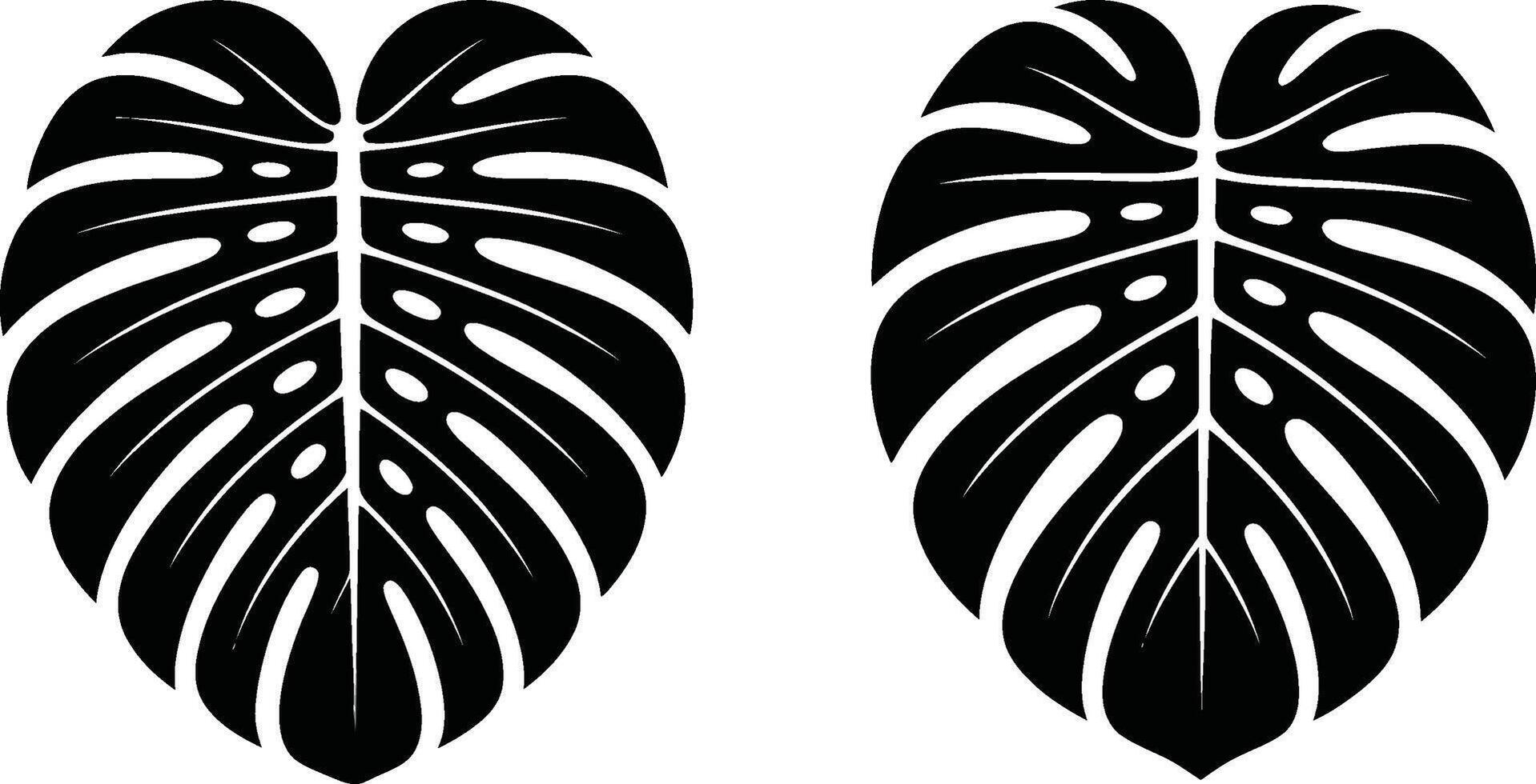 Black and white silhouette of two monstera leaves minimalist design for decorative purposes vector
