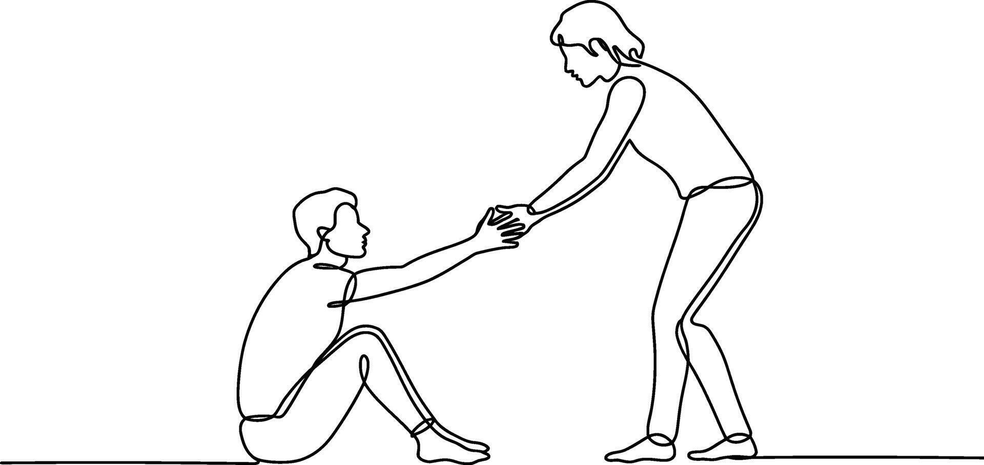 Continuous line drawing depicting support assistance and a helping hand concept vector
