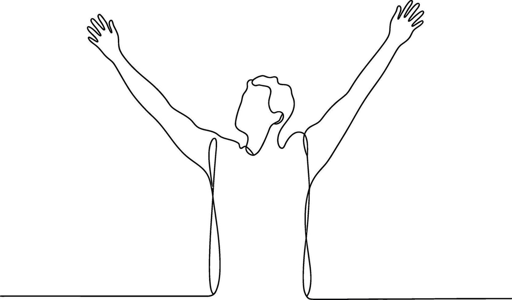 Continuous line drawing of person with arms raised celebrating achievement and success vector