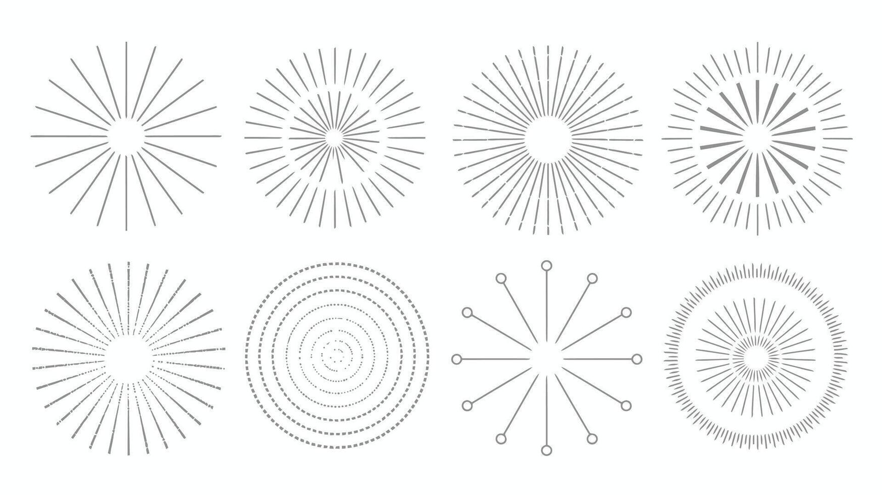 Collection of modern retro sunburst starburst design elements for graphic design and decoration vector