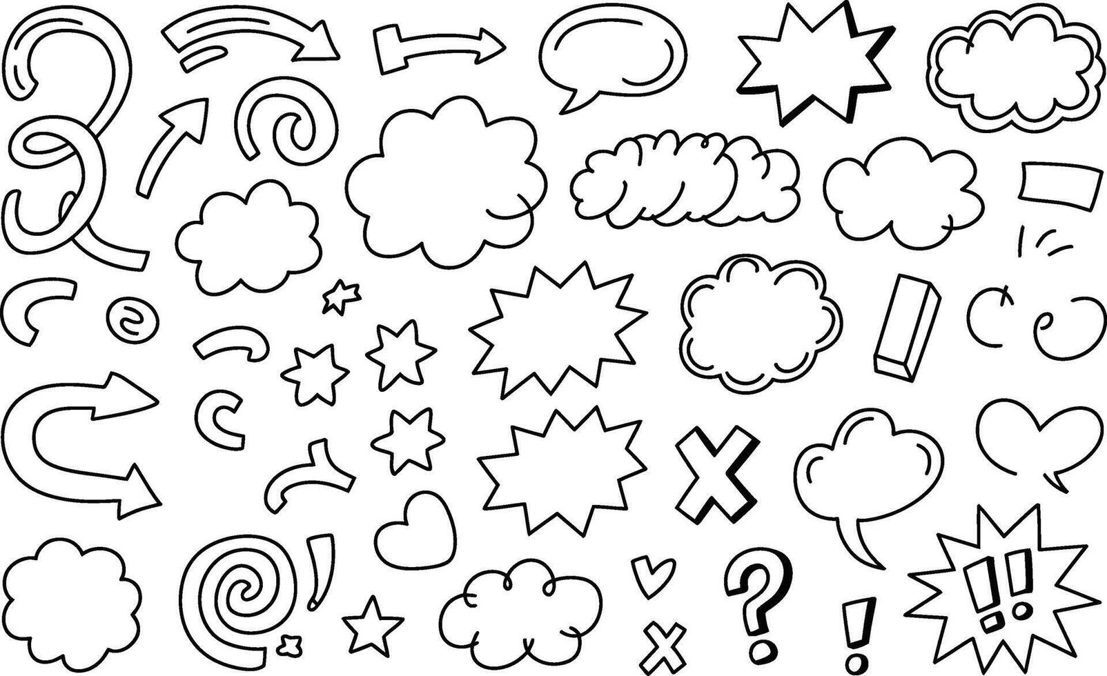 Collection of hand drawn doodle elements in black and white for design and creative projects vector