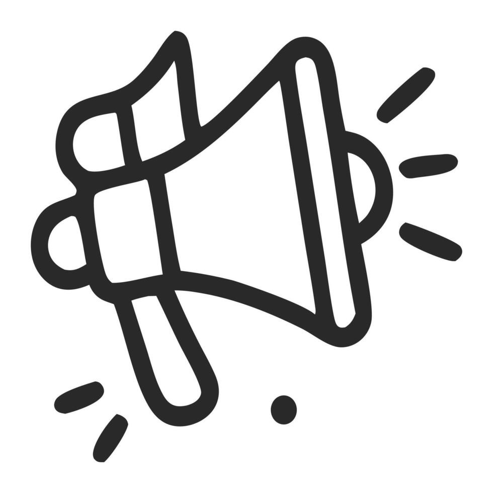 Email campaign announcement visualized with a black and white drawing of a megaphone. Perfect for marketing materials and email newsletters. Suitable for digital marketing and advertising purposes. vector