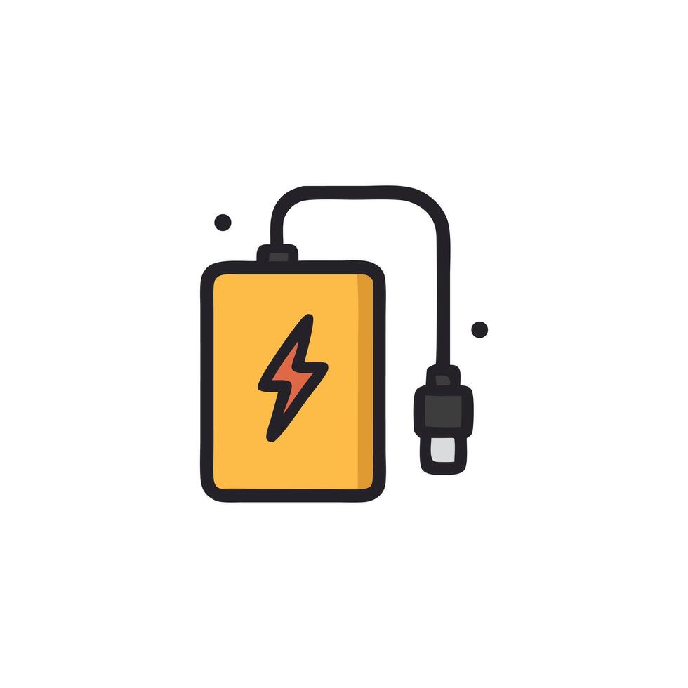 Portable charger with a yellow power bank and lightning bolt, ideal for technology concepts and electronic device illustrations. vector