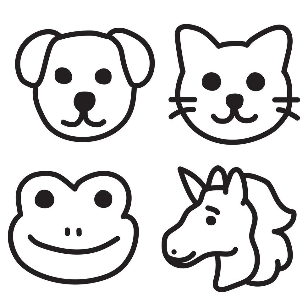 Collection of animal icons, black color on white background vector