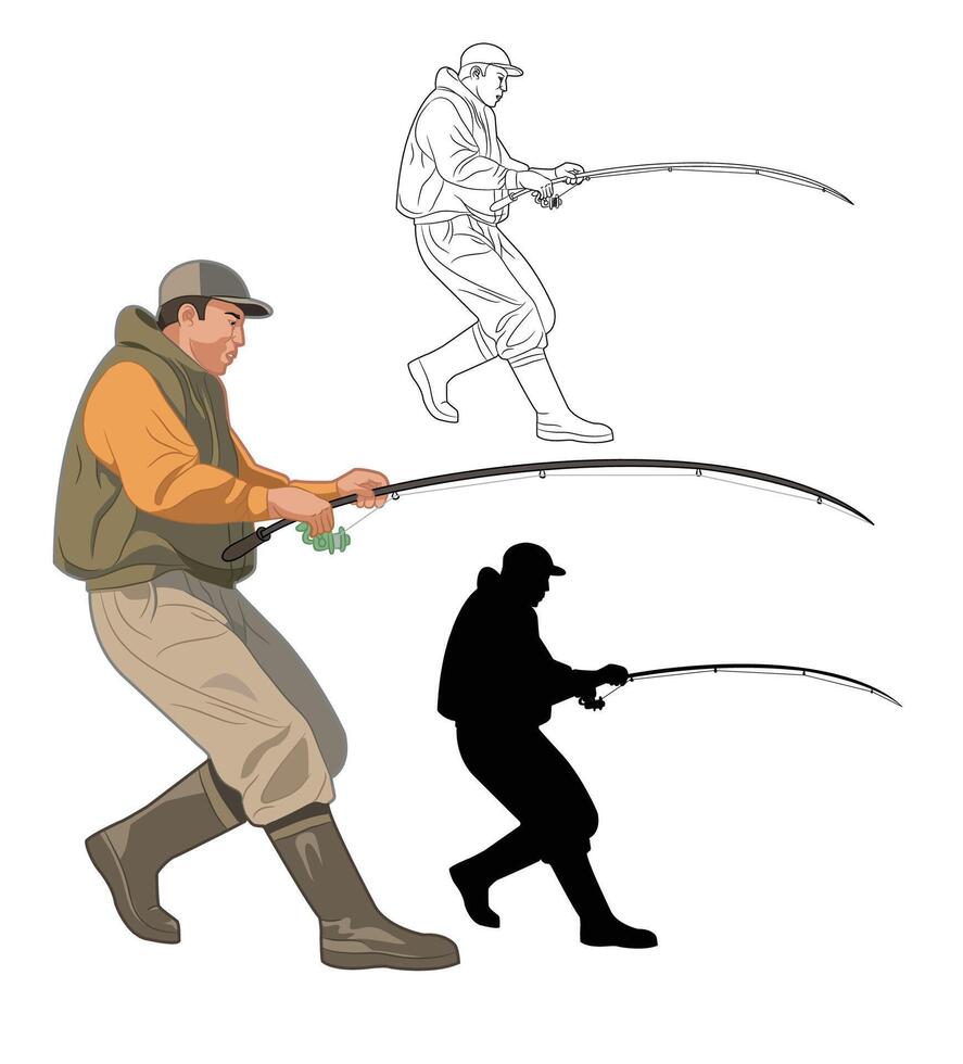 illustration of fisherman fishing with a rod vector