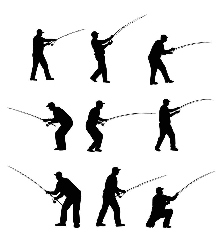 Set of silhouettes illustration of fishing vector