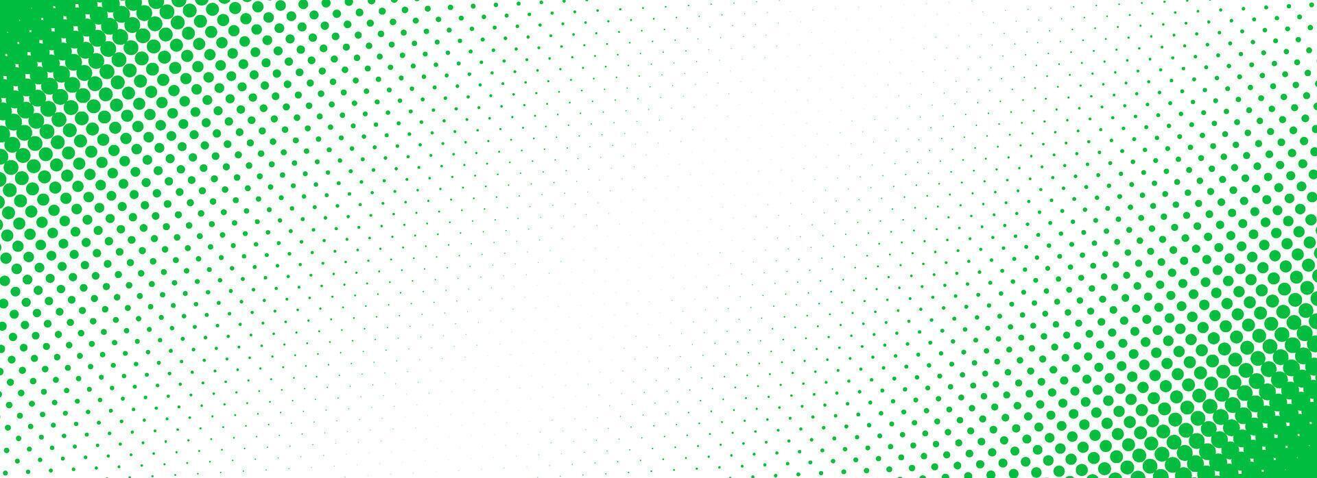 Slash green halftone gradient texture. Fading cartoon polka dot background. Dotted corner gradation pattern. Fading comic pop art overlay backdrop. Slant frame halfton patern effect wallpaper vector
