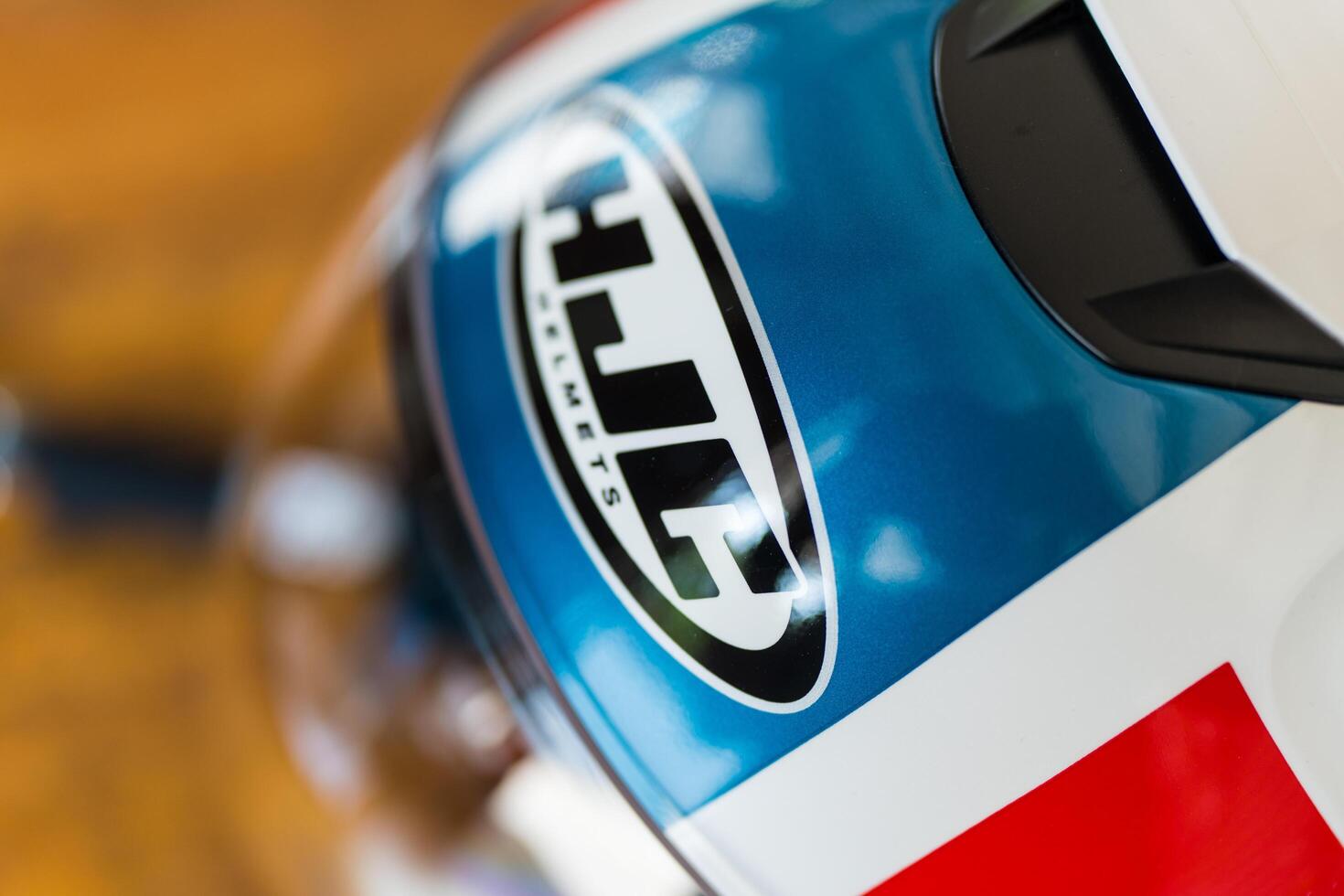Bangkok, Thailand - May 28, 2025 Helmets from HJC, HJC I40N Pyle MC21 White Blue Red. photo