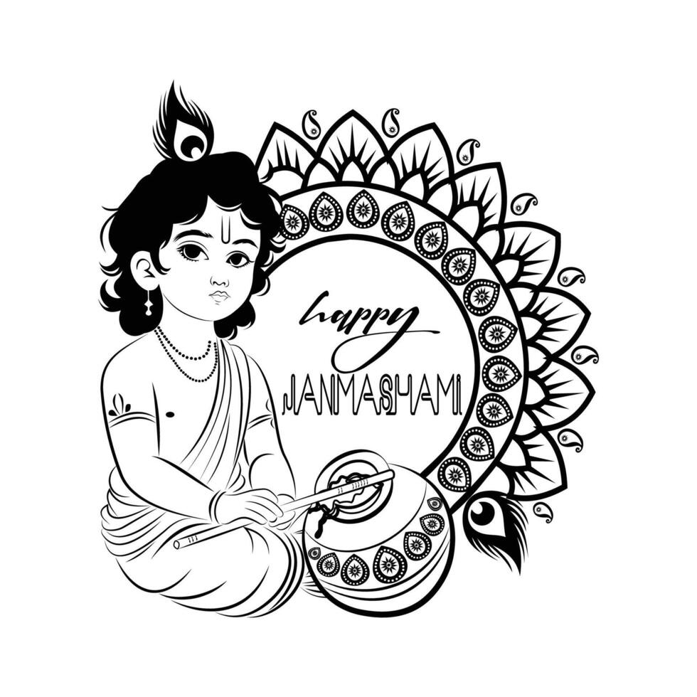 Happy krishan janmashami wishing design vector