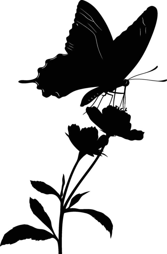 Butterfly Sitting on Flower Silhouette vector