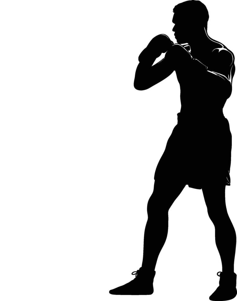 Boxer Silhouette in Fighting Pose Illustration vector