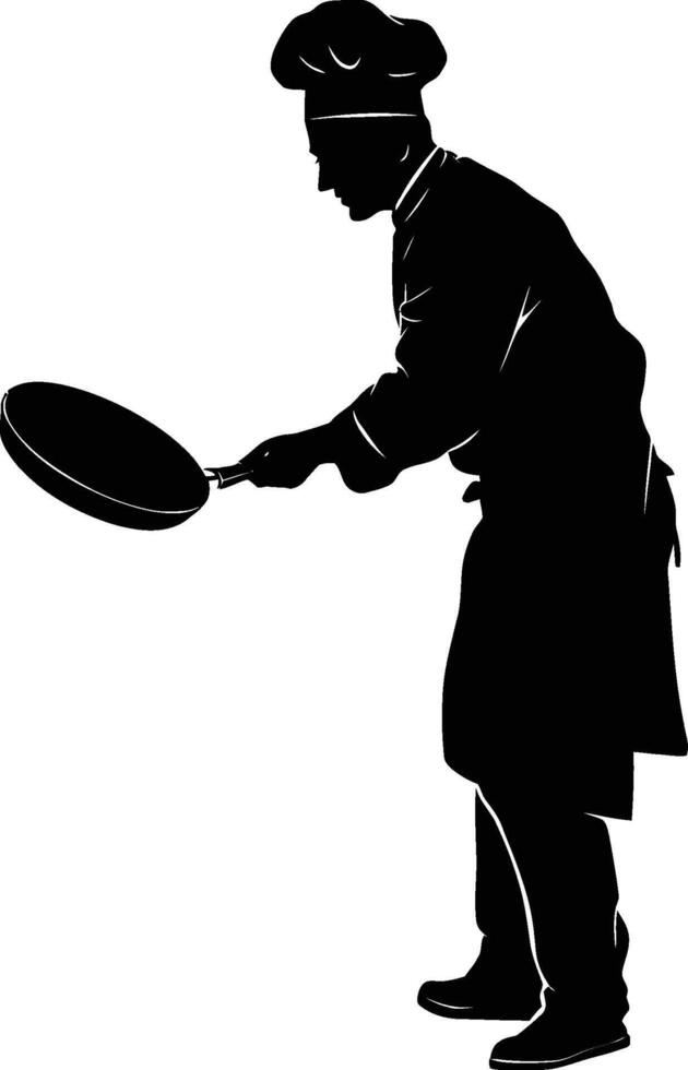 Chef Holding Frying Pan Silhouette Illustration vector