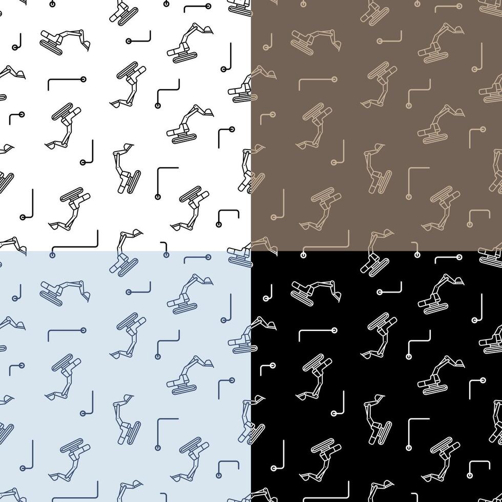 set of seamless patterns with Heavy excavator machine for construction and earthworks. Ornament for decoration and printing on fabric. Design element. image vector