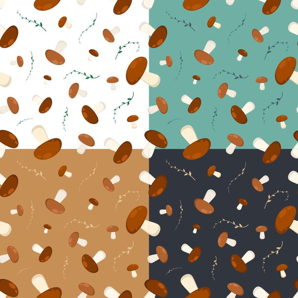 set of seamless pattern with edible mushrooms. Mushroom soup. Vegetarian restaurant menu. image vector