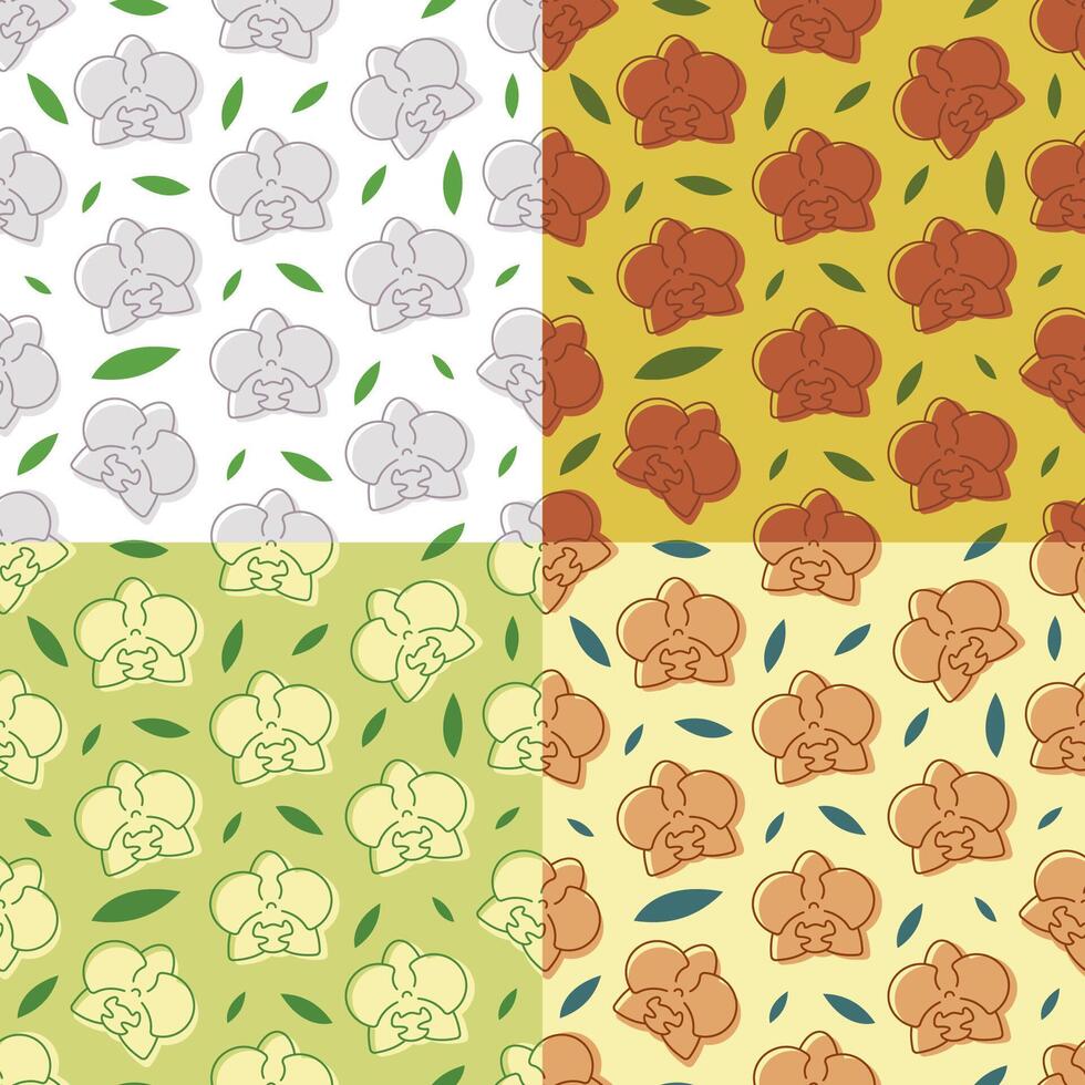 Set of geometric SEAMLESS patterns with Orchid flowers. Ornates for decoration and printing on fabric. Design element. image vector