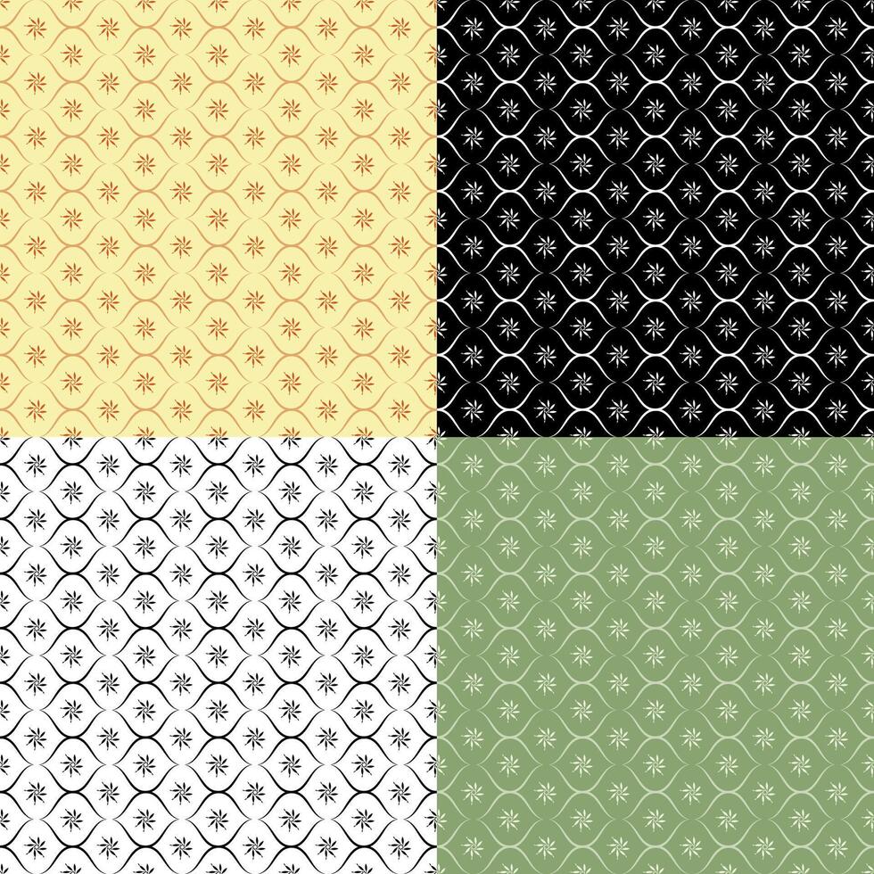 Set of geometric SEAMLESS patterns with swirl grid and abstract flowers. Ornates for decoration and printing on fabric. Design element. image vector