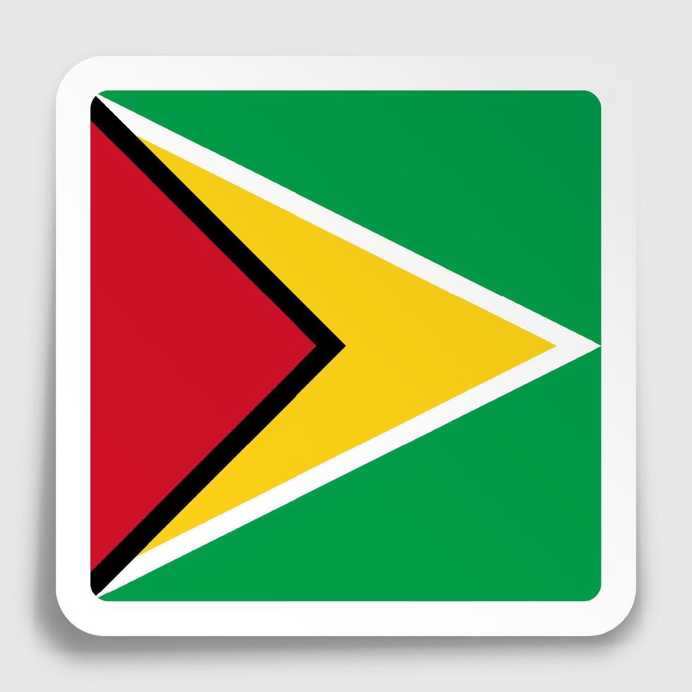 Guyana flag icon on paper square sticker with shadow. Button for mobile application or web. image vector