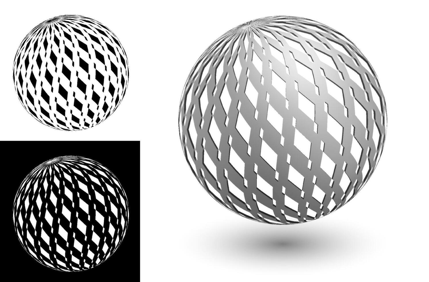 decorative sphere with abstract geometric rhombus ornament. Design element for banner decoration. Easy to edit color. Isolated black and white image vector