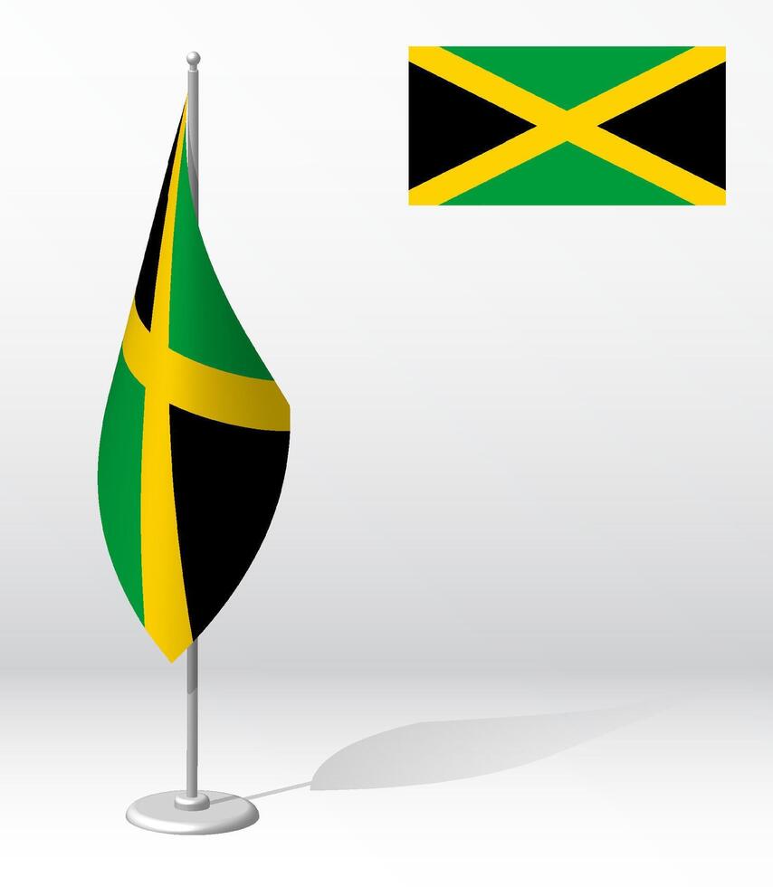 JAMAICA flag on flagpole for registration of solemn event, meeting foreign guests. National independence day of JAMAICA. Realistic 3D on white vector