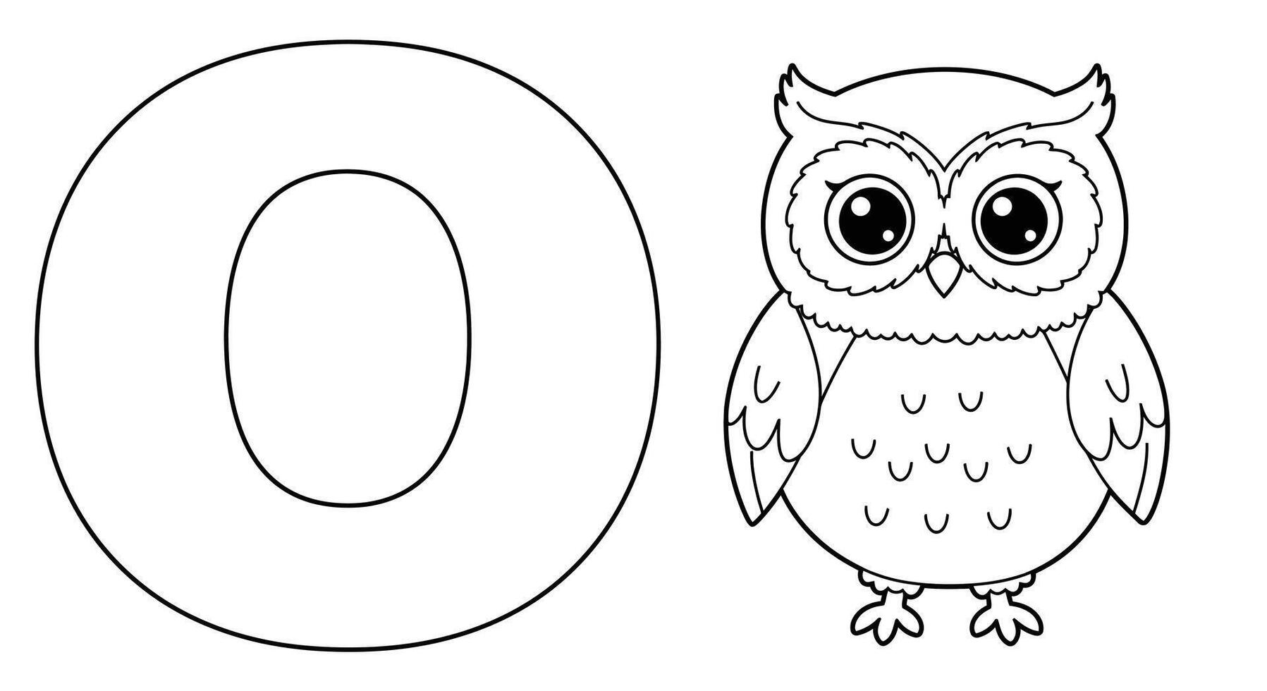 Alphabet Letter O is for Owl Educational Kids Coloring Page Line Art Outline vector