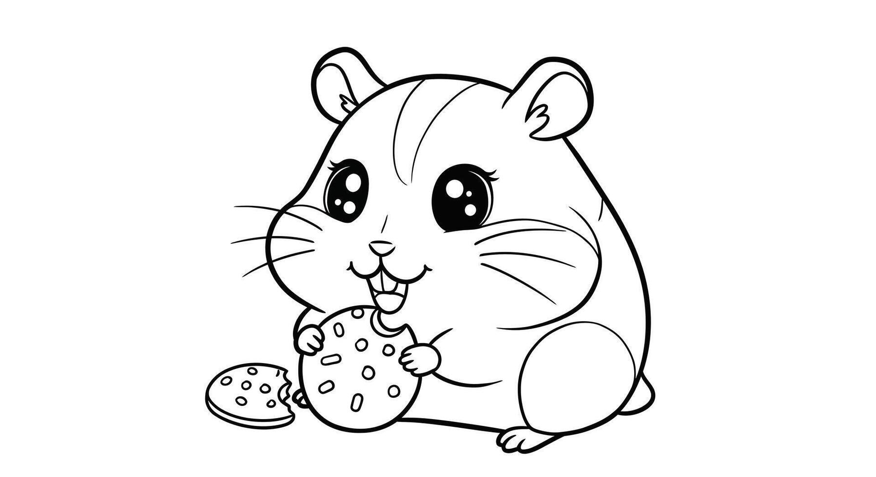 Happy Kawaii Hamster Enjoying Snack Outline Drawing for Childrens Coloring vector