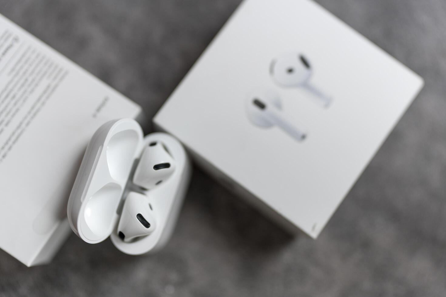 Bangkok, Thailand - June 6, 2025 AirPods 4 with first such comprehensive solution to support hearing health photo