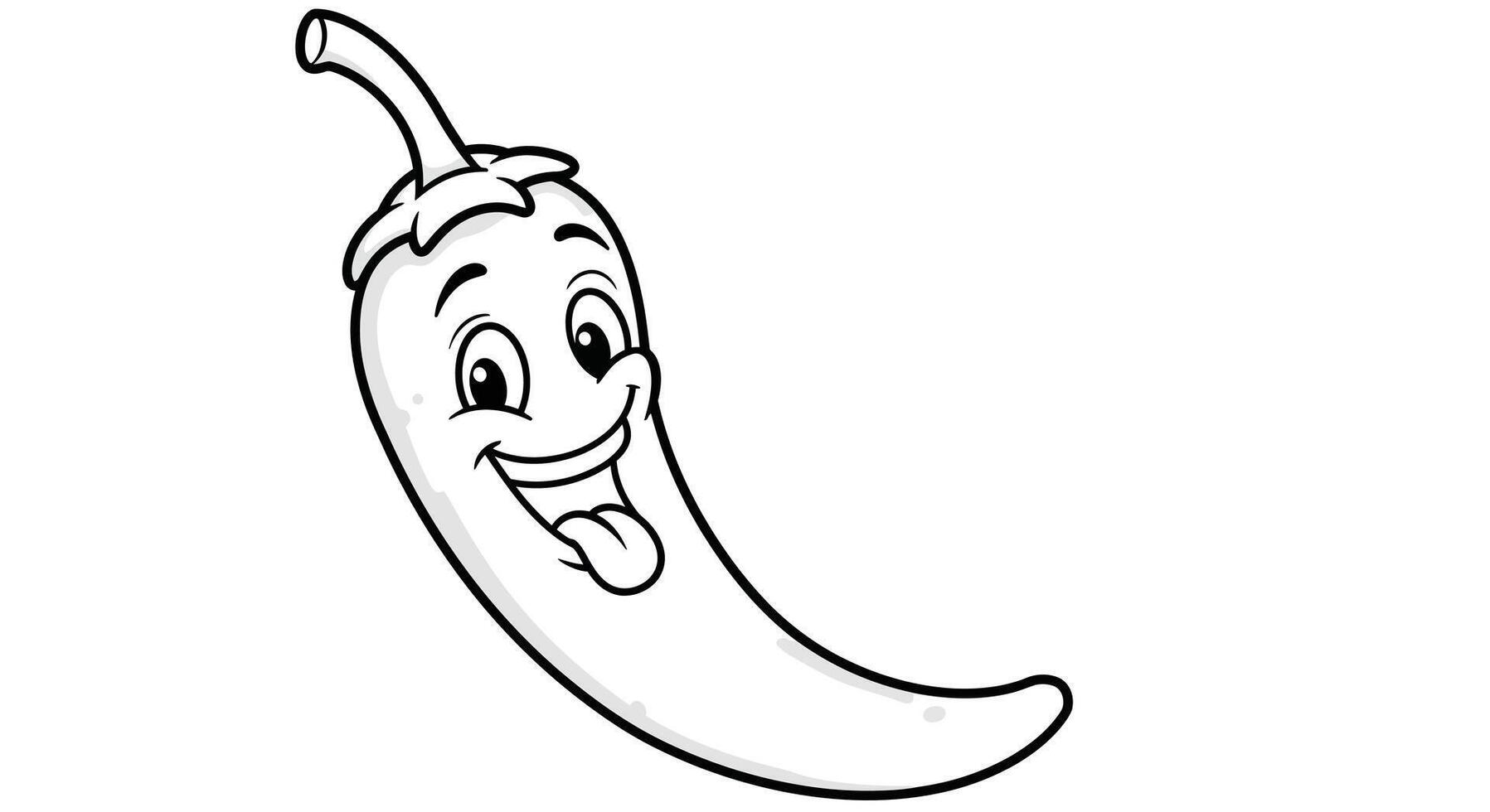 Spicy Playful Chili Pepper Cartoon Character Kids Coloring Page Outline Drawing vector
