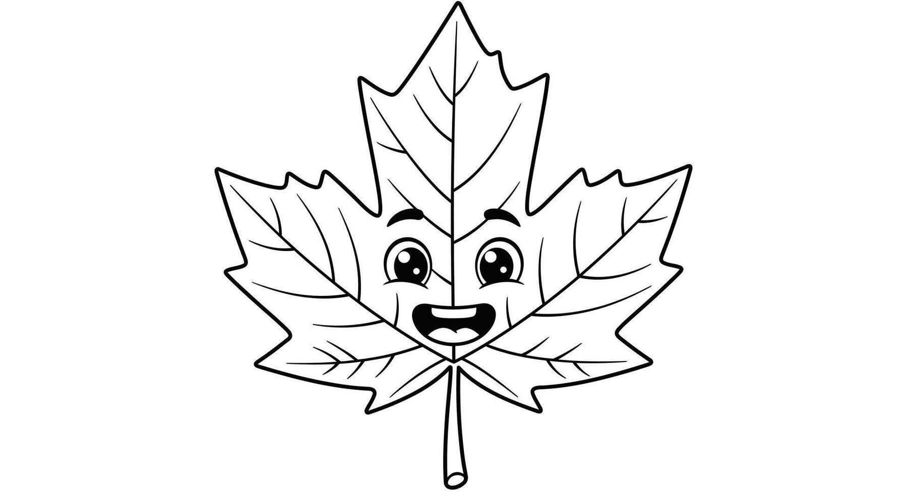 Happy autumn leaf character with a big smile, a cheerful fall coloring page outline for kids fun vector