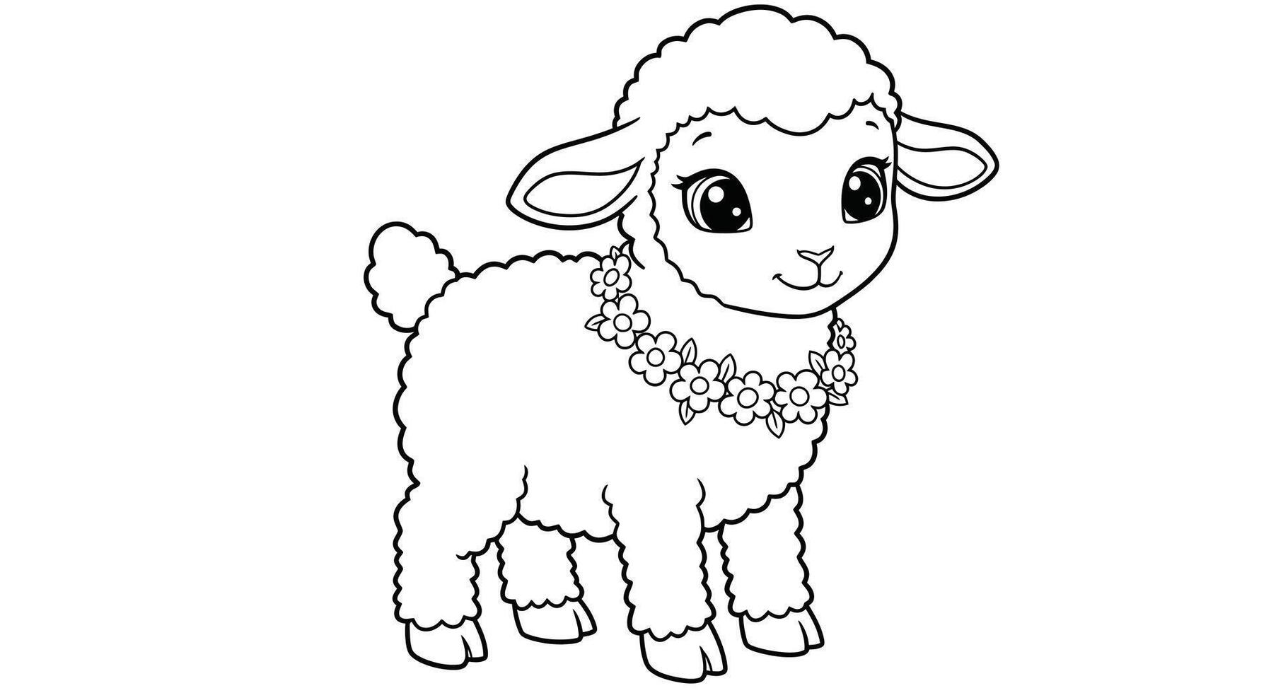 Sweet lamb adorned with a spring Easter garland, a charming holiday coloring page for kids to color vector