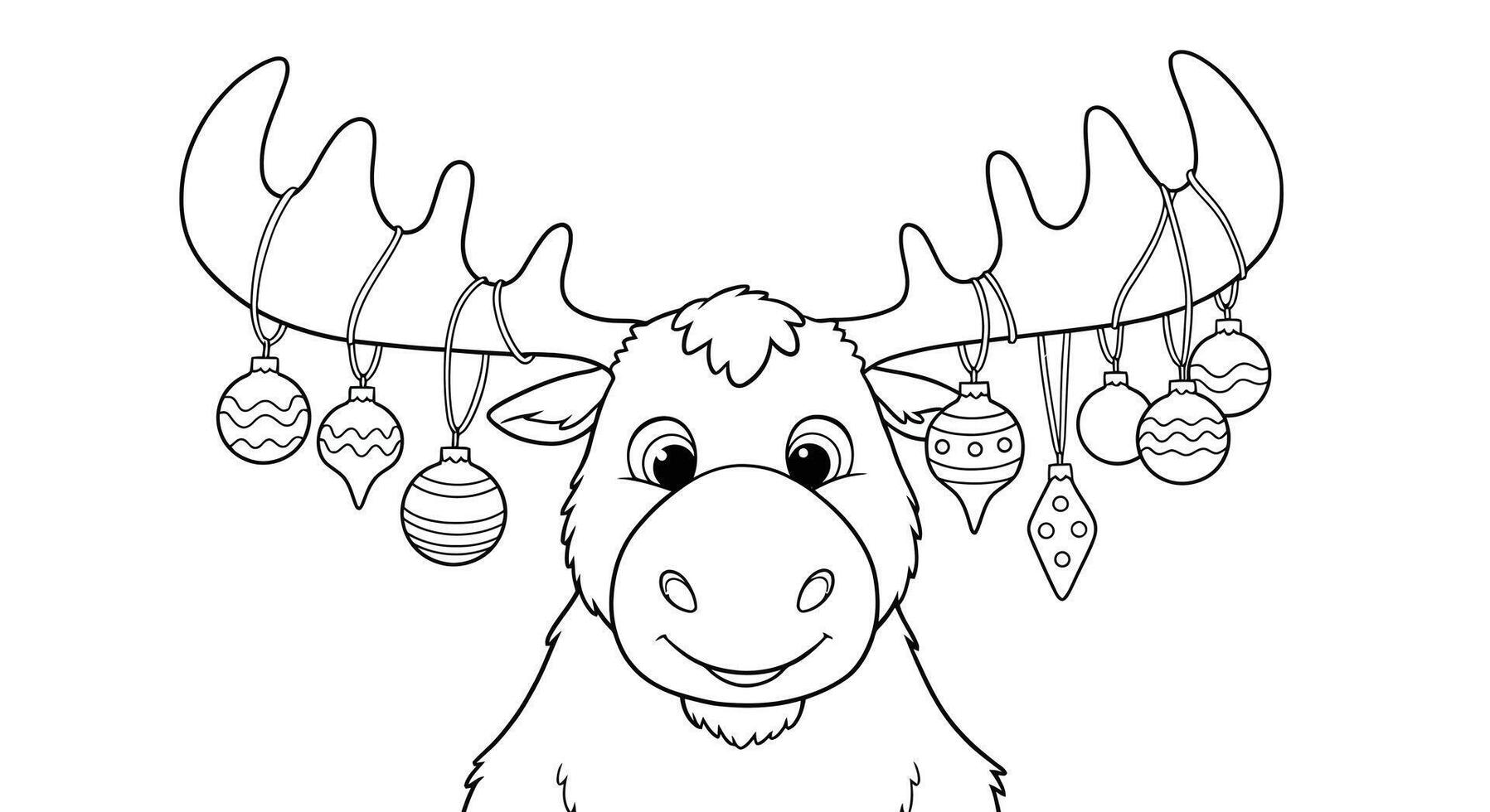 Charming cartoon style cute Christmas moose character outline art great for children to color during winter vector