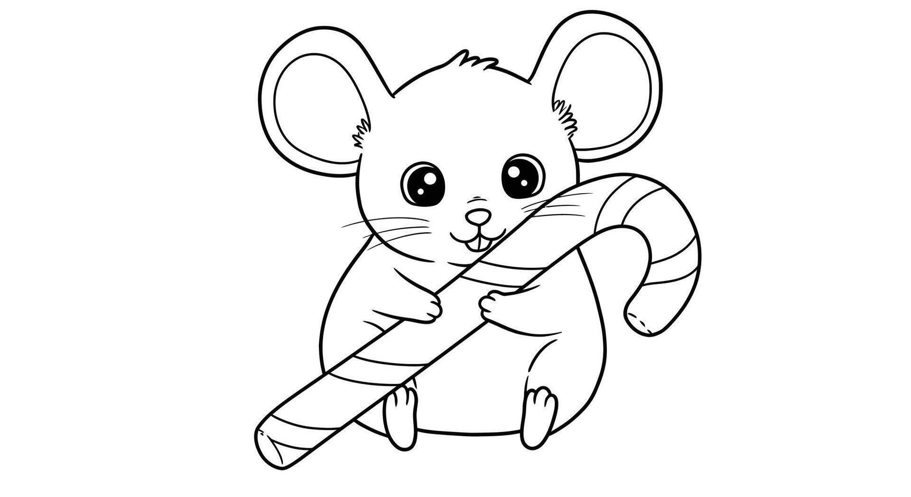 Adorable Cartoon Mouse Asleep with a Striped Candy Cane Outline for Kids Holiday Art vector
