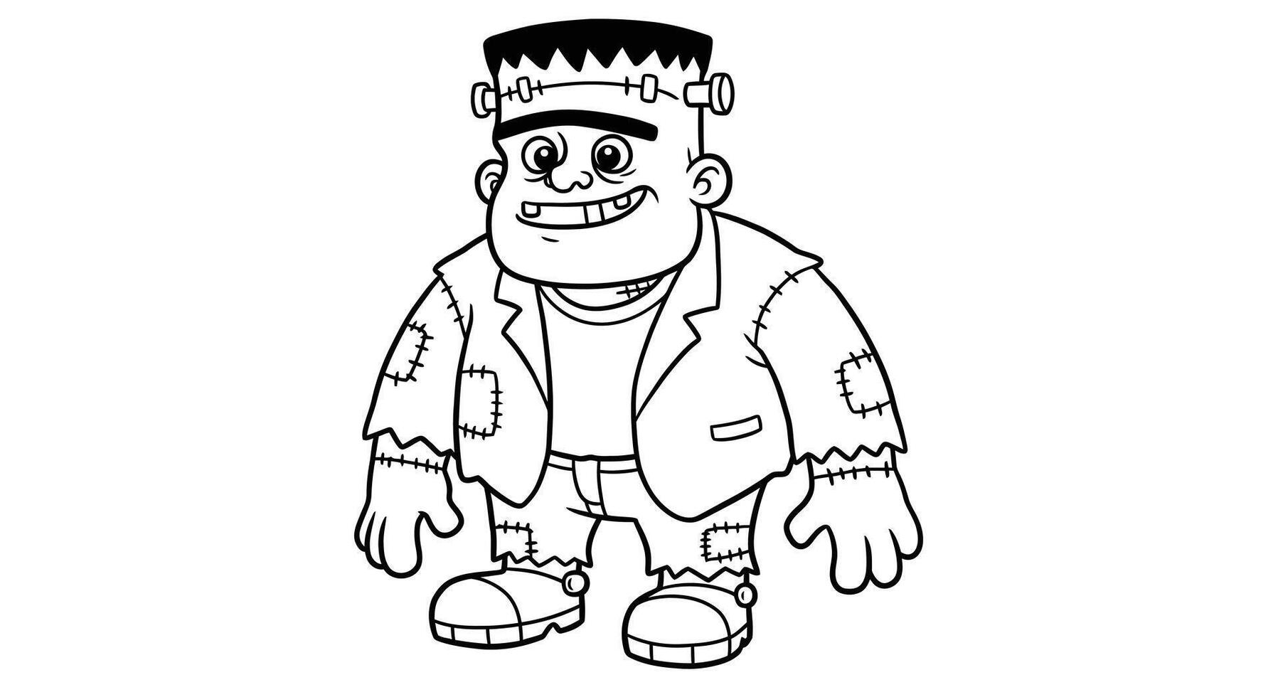 Spooky cartoon style Frankenstein's monster character outline drawing great for children's halloween activities vector