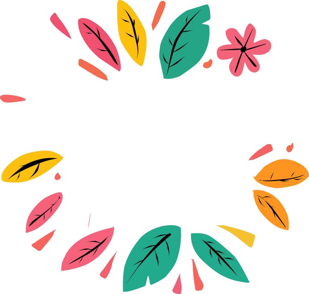 Bright and colorful hand-drawn leaf wreath design. Perfect for seasonal decorations, nature-themed crafts, autumn elements, and eco-friendly concepts vector