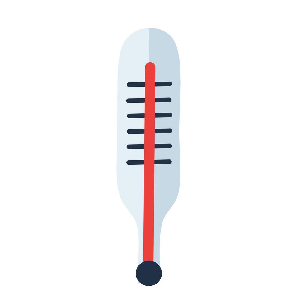 Flat design of a traditional thermometer with red indicator, used for measuring body temperature vector