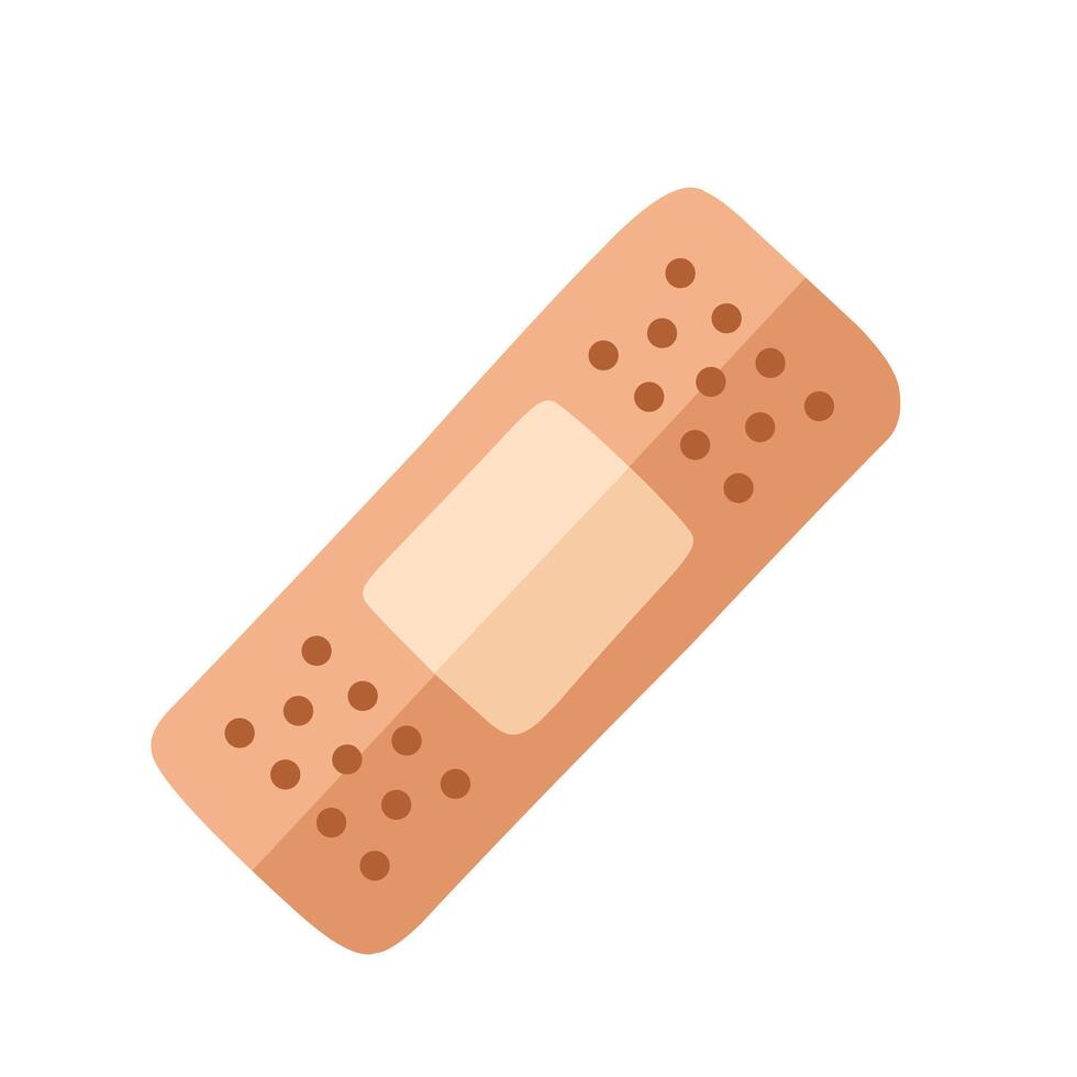 Flat illustration of a single adhesive bandage, ideal for representing small injuries and first aid vector